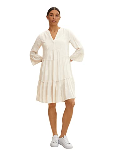 TOM TAILOR Damen Tunica Kleid mit Streifen 1031702, 29860 - Beige White Stripe Woven, 38
