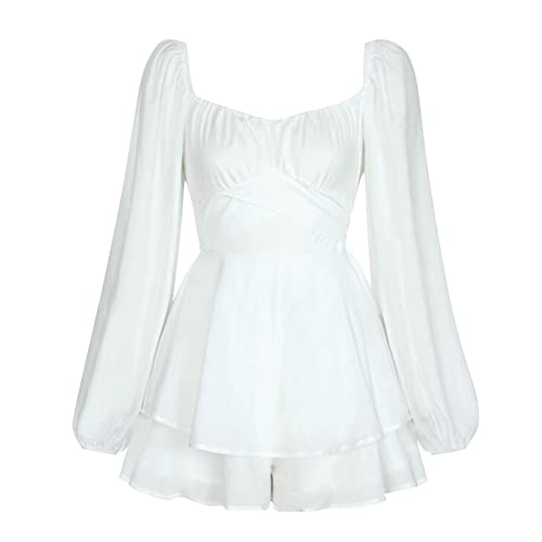 Sexy Kleid Damen Kurz Jumpsuit Elegant Langarm Boho Blume Chiffon Strampler Shorts Smock Minikleid Overall Festlich...