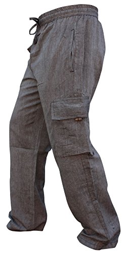 Shopoholic Mode Herren Seitentasche Leichte Baumwolle Boho Hippie Hose - grau, Large