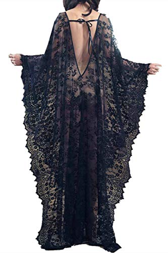 YouKD Damen Spitzen Robe Durchsichtiges Kleid Boho Loose Kaftan Beach Bikini Cover Up Kleider