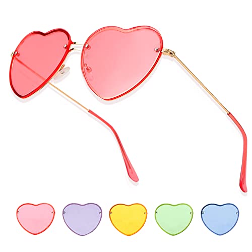 Johiux Herz Sonnenbrille Randlose Rosa Love Brille, Sonnenbrille Festival Damen Vintage,Herzförmige Sonnenbrille für...