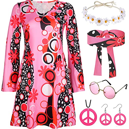 YADODO Hippie kostüm Damen 70er Jahre Bekleidung Damen kleid 60er 70er Hippie Kleidung Damen Accessoires Abba Kostüm...